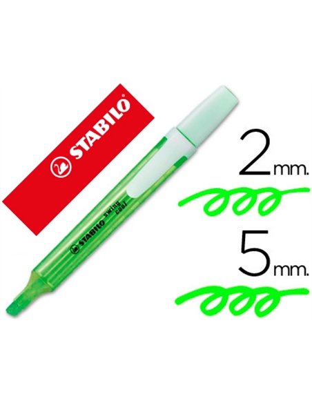 Surligneur stabilo swing cool modèle de poche avec agrafe tracé 1/3mm encre liquide pigmentée visible coloris vert.