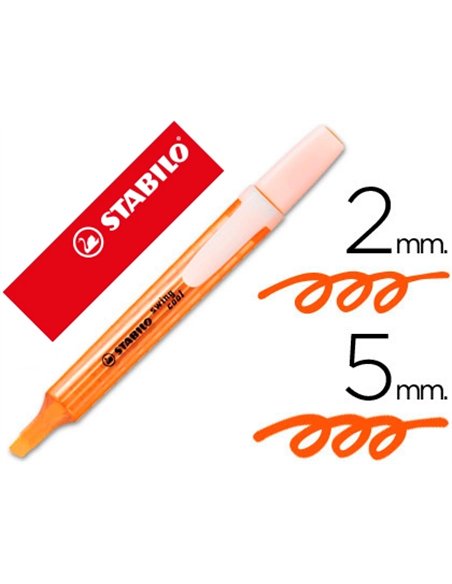 Surligneur stabilo swing cool modèle de poche avec agrafe tracé 1/3mm encre liquide pigmentée visible coloris orange.