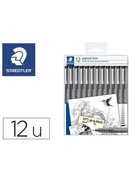 Stylo-feutre staedtler pigment liner 308 pointes calibr es baguee metal de 0,05 a 2mm coloris noir etui.