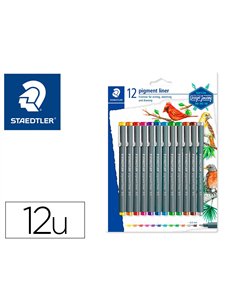 Stylo-feutre staedtler pigment liner 308 pointe calibr e baguee metal 0,5mm coloris assorties. Etui de 12.