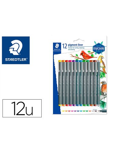 Stylo-feutre staedtler pigment liner 308 pointe calibr e baguee metal 0,5mm coloris assorties. Etui de 12.