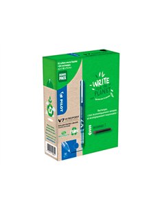 Greenball roller encre liquide 10 stylos + 10 recharges pointe moyenne bleu.