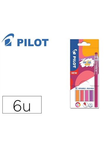 Stylo pilot frixion ball sticks encre effacable pointe 0,7mm 6 coloris assortis tons chauds pochette 6 unites.
