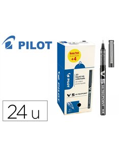 Pack roller pilot v5 pointe aiguille 0.5 mm avec regulateur d encre 16 + 4 offerts coloris noir.