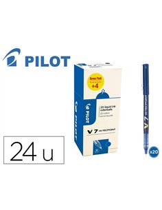 Pack roller pilot v7 pointe aiguille 0.7 mm avec regulateur d encre 16 + 4 offerts coloris bleu.
