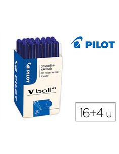 Roller pilot vball 07 pointe metal conique encre liquide coloris bleu pack 16 + 4 gratuits.