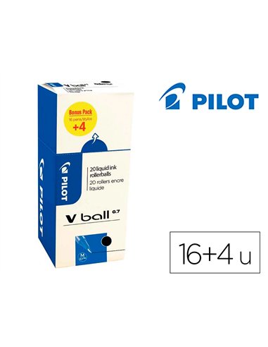 Roller pilot vball 07 pointe metal conique encre liquide coloris noir pack 16 + 4 gratuits.