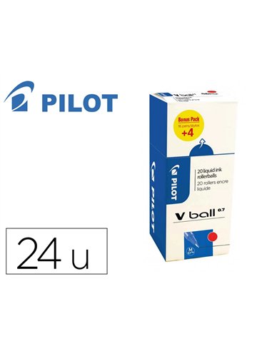 Pack roller pilot v-ball pointe conique 0.7 mm avec regulateur d encre 16 + 4 offerts coloris rouge.