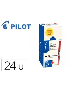 Pack roller pilot v5 pointe aiguille 0.5 mm avec regulateur d encre 16 + 4 offerts coloris rouge.