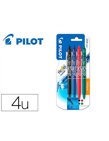 Roller pilot frixion point clicker a encre thermosens rechargeable pointe moy noir/bleu/rouge/bleu etui 4.