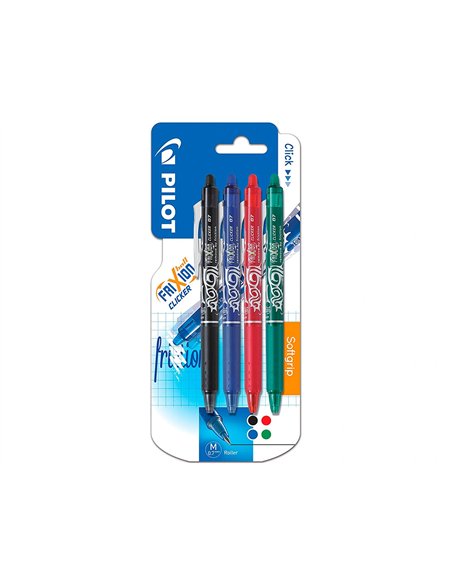 Roller pilot frixion point clicker a encre thermosens rechargeable pointe moy noir/bleu/rouge/bleu etui 4.