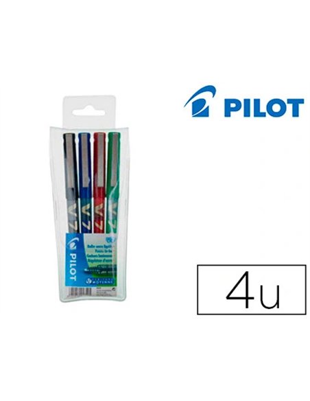 Stylo pilot v7 écriture moyenne 0.5mm clip métal encre liquide niveau visible pointe indéformable pochette 4 unités.