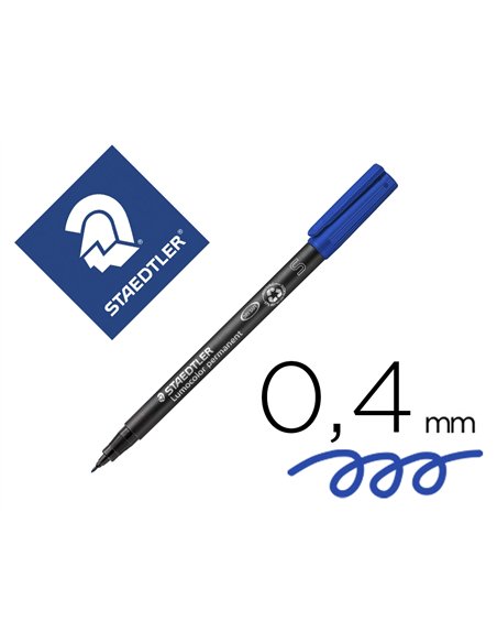 Stylo-feutre staedtler lumocolor permanent pointe extra fine multi-supports séchage immédiat résistant eau coloris bleu.