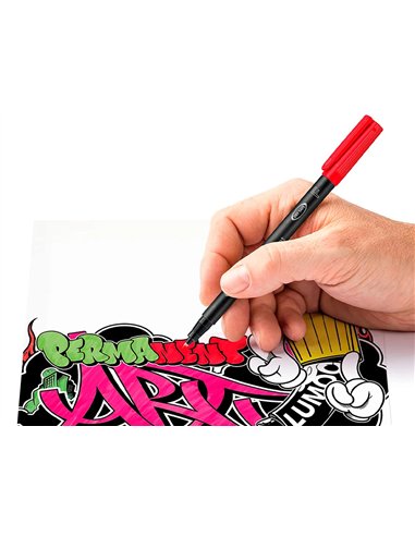 Marqueur staedtler permanent dry safe lumocolor 318 pointe fine 0,6mm coloris assrotis etui de 14 feutres.