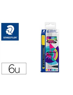 Marqueur staedtler permanent dry safe lumocolor 318 pointe fine 0,6mm coloris assrotis etui de 6 feutres.