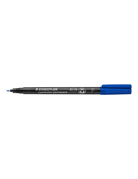 Stylo-feutre staedtler lumocolor permanent pointe fine 0.6mm multi-supports séchage immédiat résistant eau coloris bleu.