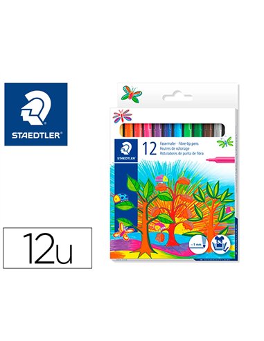 Stylo feutre staedtler 325 pointe moyenne 1mm pack de 12 couleurs assorties.