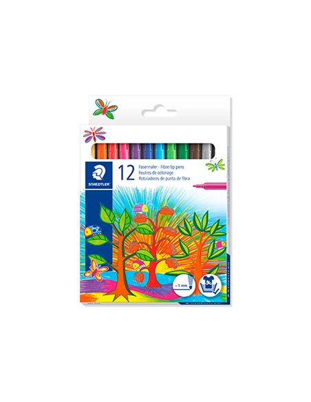 Stylo feutre staedtler 325 pointe moyenne 1mm pack de 12 couleurs assorties.