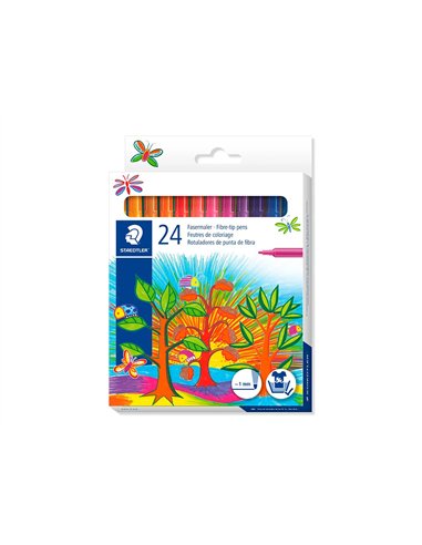 Stylo feutre staedtler 325 pointe moyenne 1mm pack de 24 couleurs assorties.