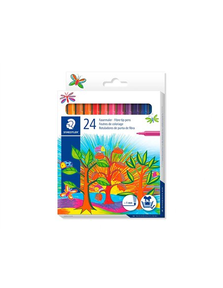 Stylo feutre staedtler 325 pointe moyenne 1mm pack de 24 couleurs assorties.