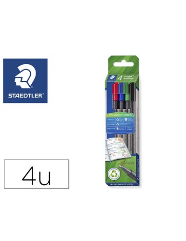 Feutre staedtler triplus fineliner 334 r pointe extra fine 0,3mm ergonomique coloris assortis etui 4 unites.
