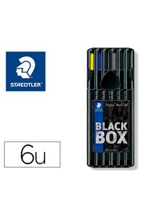 Etui staedtler triplus set 6 unites 2 feutres 1 bleu 1 noir 1 roller noir 1 stylo bleu 1 porte-mine hb et 1 surligneur.