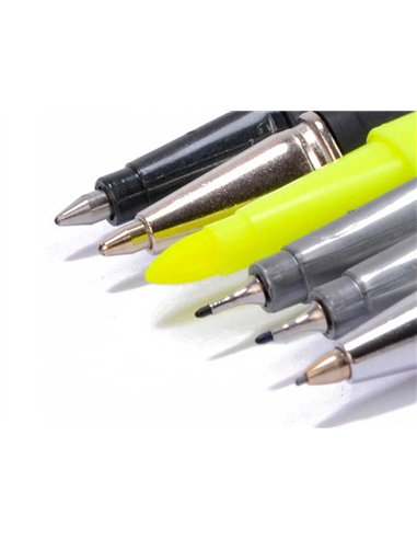 Etui staedtler triplus set 6 unites 2 feutres 1 bleu 1 noir 1 roller noir 1 stylo bleu 1 porte-mine hb et 1 surligneur.