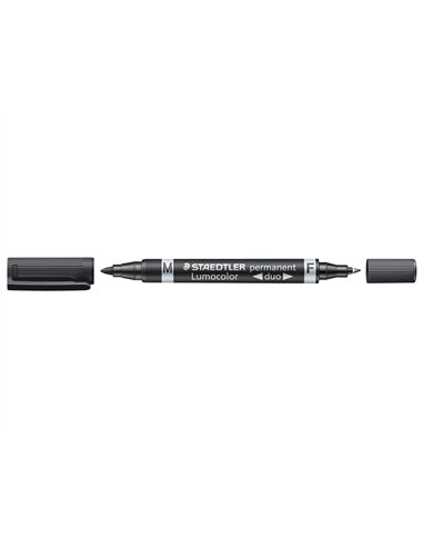 Marqueur staedtler permanent lumocolor duo multi-usages double pointe 0.6 et 1.5mm encre dry safe noir.