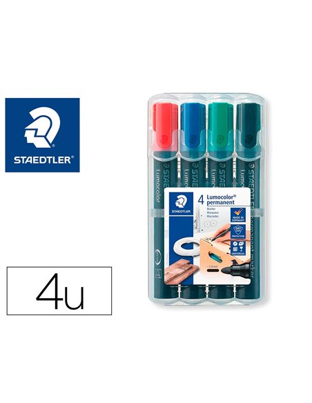 Marqueur staedtler permanent dry safe 352 lumocolor pointe ogive 2mm assortie etui de 4.