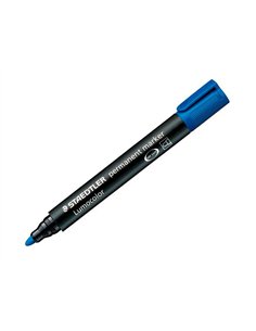 Marqueur staedtler permanent dry safe lumocolor pointe ogive rechargeable résistant eau corps noir encre bleue. 2
