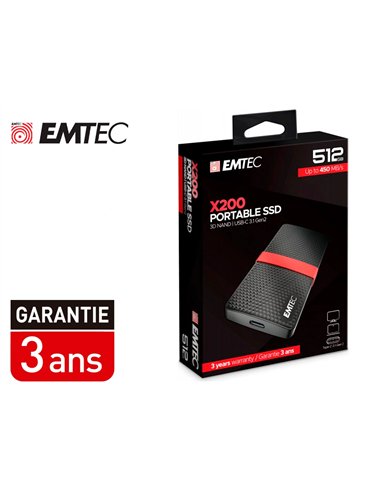 Disque dur ssd portable emtec x200 power plus usb-c 3.1 gen1 transfert haute vitesse grande capacite de stockage 512gb.
