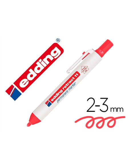 Marqueur edding permanent rétractable pointe ogive 1,5/3mm rechargeable coloris rouge.