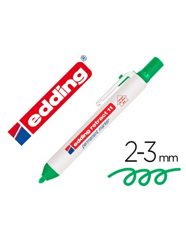 Marqueur edding permanent rétractable pointe ogive 1,5/3mm rechargeable coloris vert.