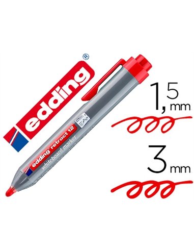 Marqueur edding e12 tableau blanc rétractable rechargeable pointe ogive 1.5/3mm effaçable à sec coloris rouge.