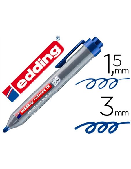 Marqueur edding e12 tableau blanc rétractable rechargeable pointe ogive 1.5/3mm effaçable à sec coloris bleu.