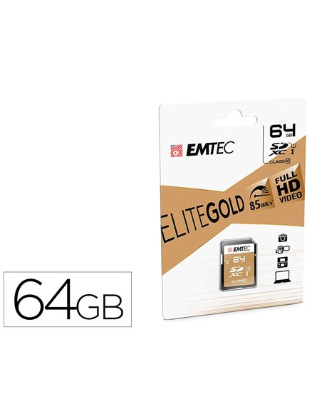 Carte memoire emtec micro sd hc 64gb classe 10 elite gold.