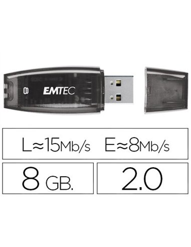 Clé usb emtec 2.0 c410 8go vitesse lecture 15mb/s écriture 5mb/s avec capuchon coloris transparent violet.