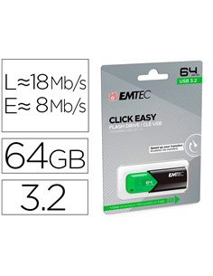 Cle usb emtec 3.2 b110 click easy 64go coloris vert.