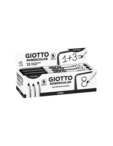 Marqueur giotto robercolor effaçable tableau blanc pointe medium ogive 4 mm coloris noir.