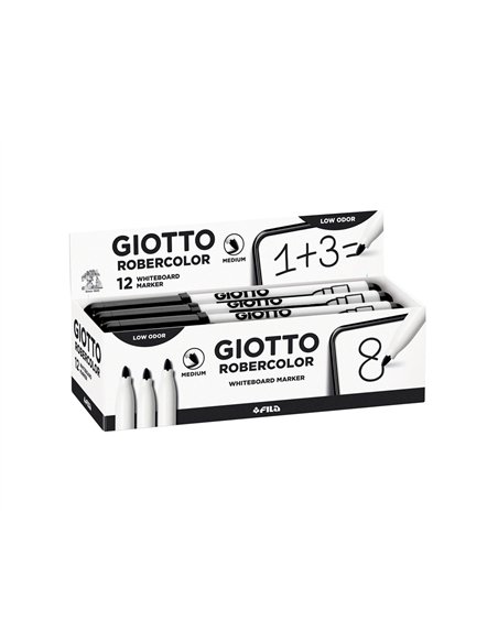Marqueur giotto robercolor effaçable tableau blanc pointe medium ogive 4 mm coloris noir.