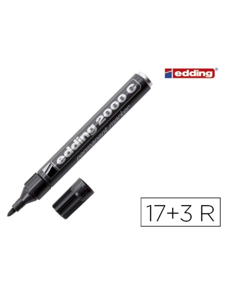 Marqueur edding permanent e2000c pointe ogive tracé 1.5/3mm corps aluminium coloris noir pack 17 unités +3 gratuits.