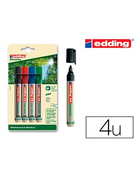 Marqueur edding e-28 ecoline tableau blanc rechargeable pointe ogive 1,5/3mm encre cap-off effacable a sec set 4.