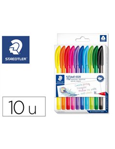 Stylos billes staedtler ball432 medium coloris assortis pochette de 10.