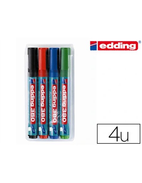 Marqueur edding permanent chevalet e380 pointe ogive tracé 1.5/3mm corps plastique spécial flipchart 4 unités assorties.