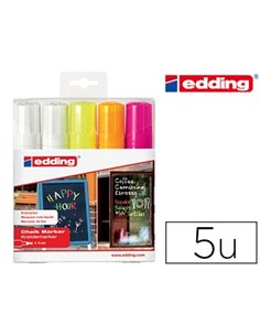 Marqueur edding craie liquide e4090 fenêtre ardoise verre pointe biseautée tracé 4/15mm assortis fluor pochette 5 unités.