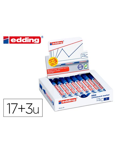 Marqueur edding e-660 tableaux blancs effacable a sec pointe moyenne trace 1,5/3mm bleu pack 17 + 3.