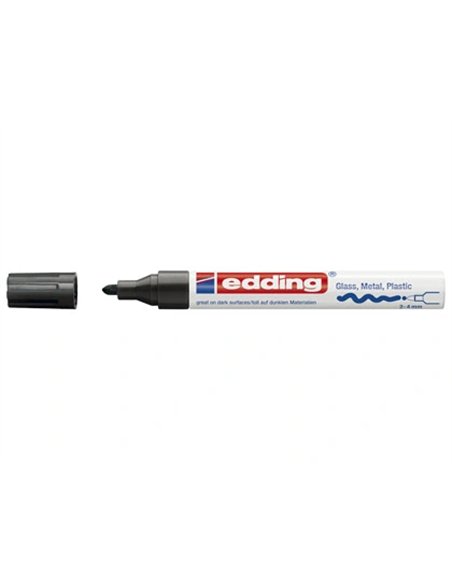 Marqueur edding permanent peinture e750 pointe moyenne 2/4mm encre laquée opaque tous supports résistant chaleur noir.