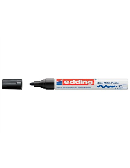 Marqueur edding permanent peinture e750 pointe moyenne 2/4mm encre laquée opaque tous supports résistant chaleur noir.