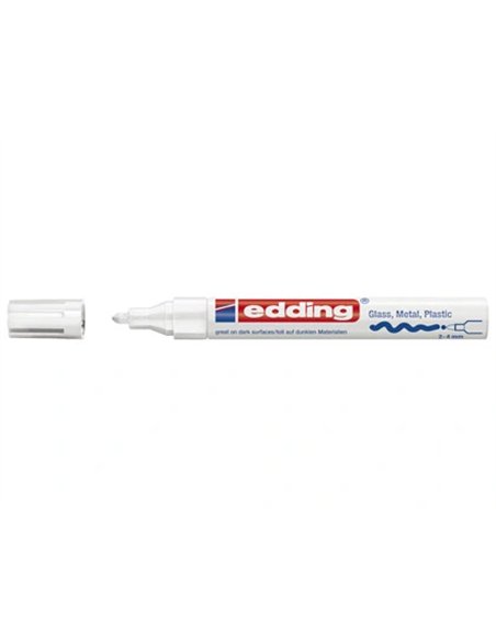 Marqueur edding permanent peinture e750 pointe moyenne 2/4mm encre laquée opaque tous supports résistant chaleur blanc.