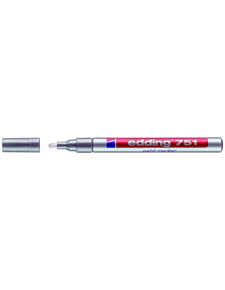 Marqueur edding permanent peinture e751 pointe fine 1/2mm encre laquée opaque tous supports résistant chaleur argent.